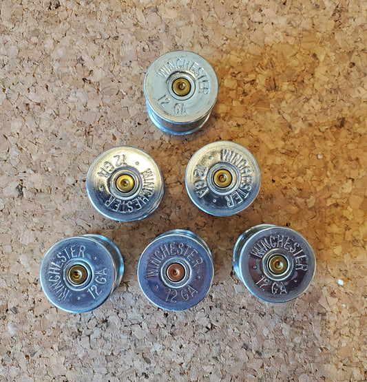 Set of six 12 Gauge Shotgun Shell Push Pins