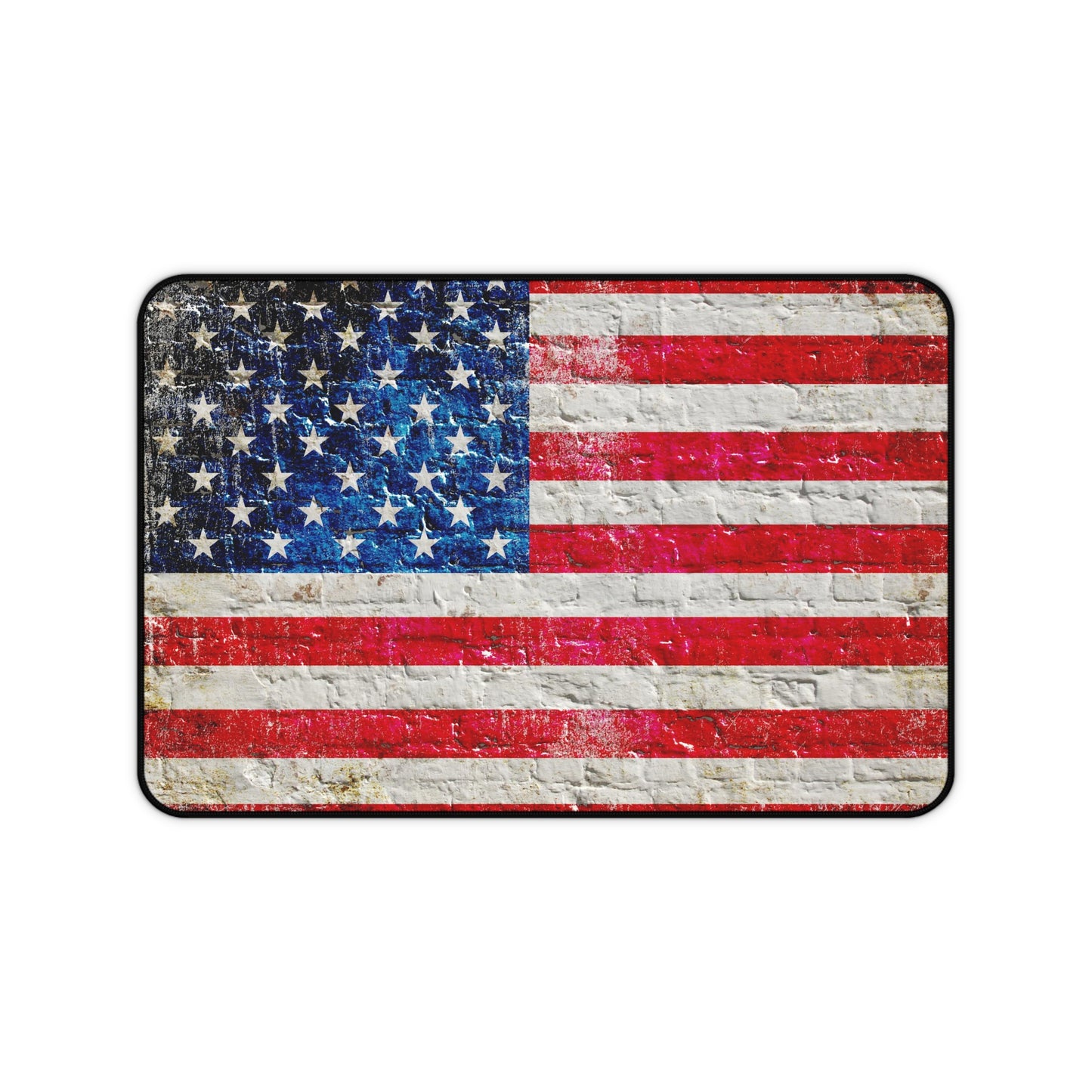 American Flag Desk Mat - Distressed American Flag on Brick Wall Print