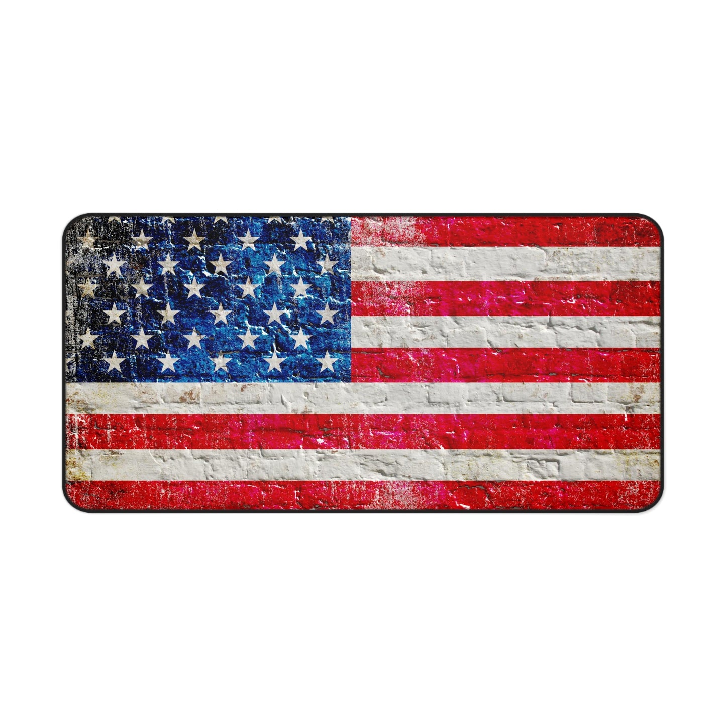 American Flag Desk Mat - Distressed American Flag on Brick Wall Print