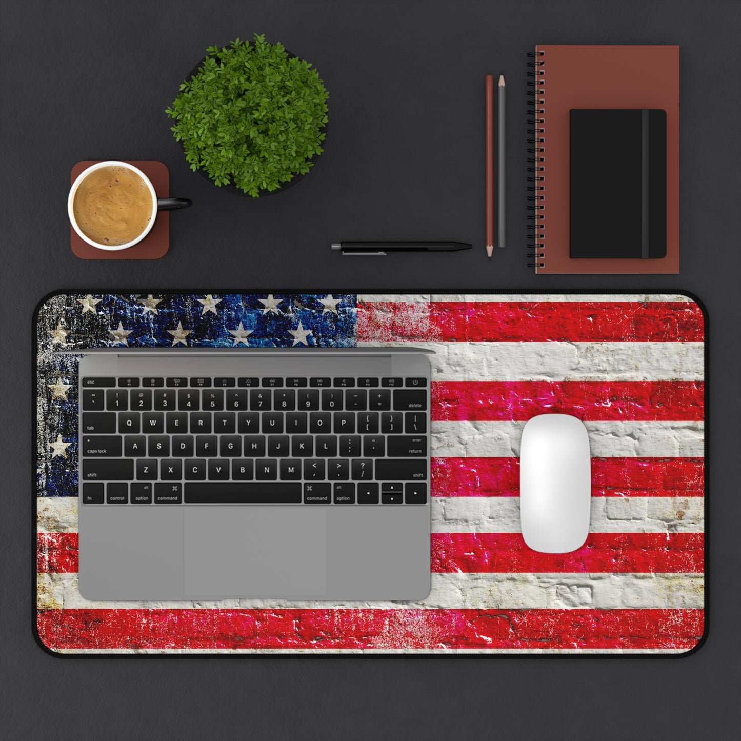 American Flag Desk Mat - Distressed American Flag on Brick Wall Print