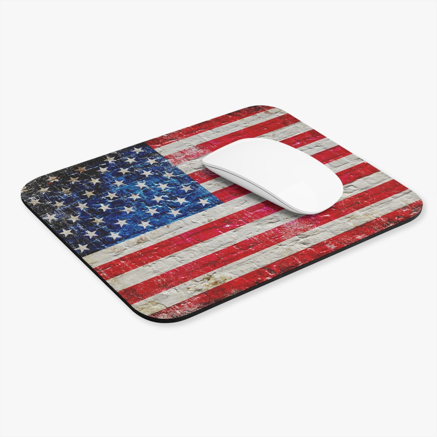 American Flag Themed Office Decor - American Flag on brick wall Print Mouse Pad