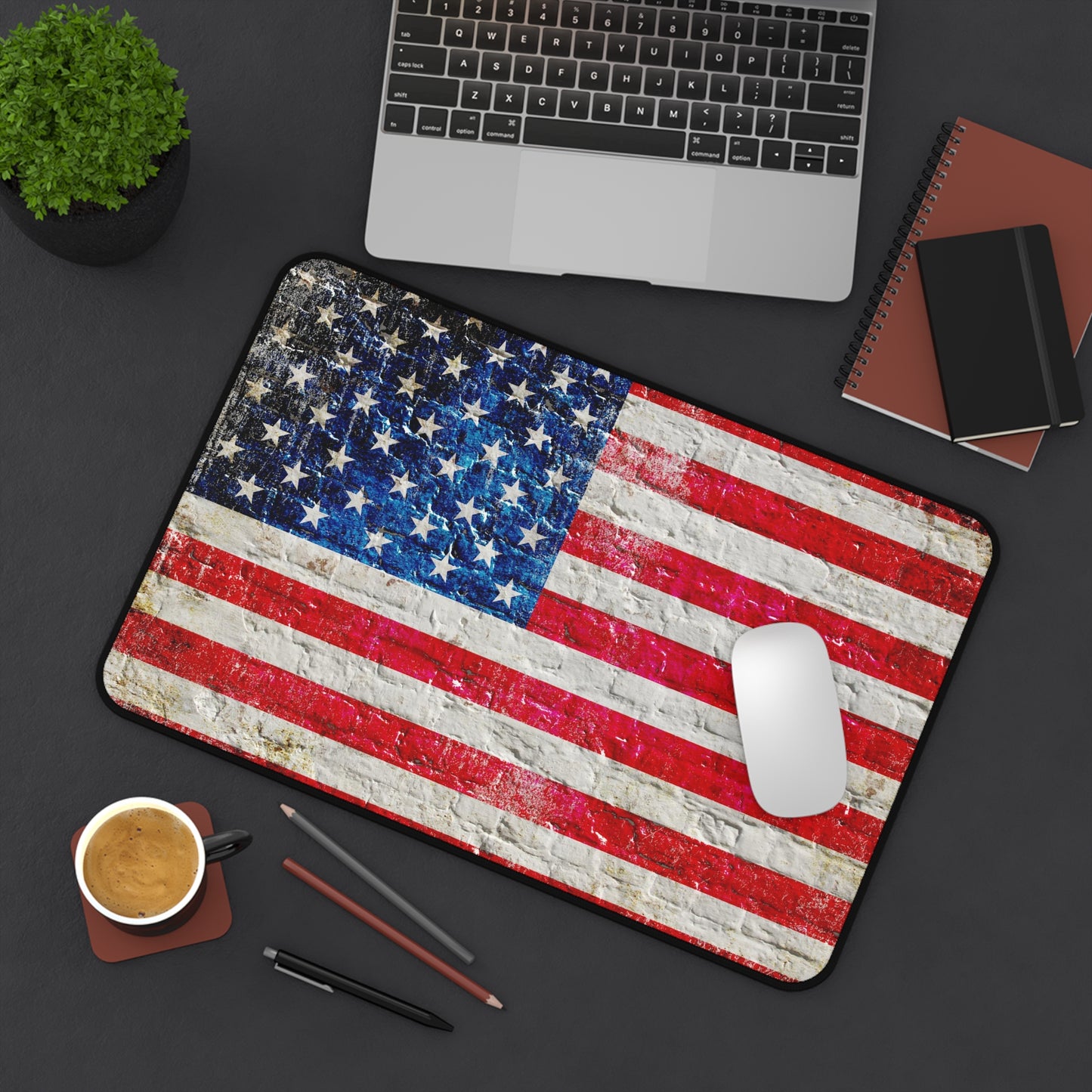 American Flag Desk Mat - Distressed American Flag on Brick Wall Print