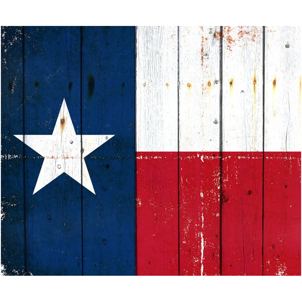Texas Themed Gifts - Texas Flag on Old Barn Wood Printed on Rectangular Eco-Friendly Recycled Aluminum