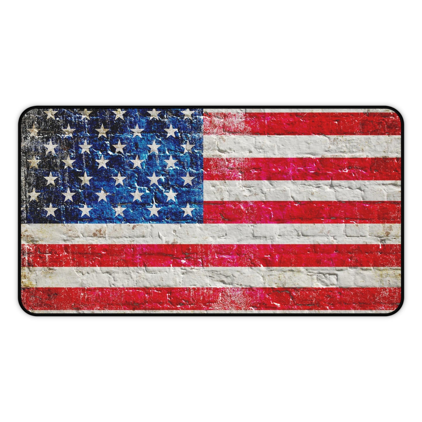 American Flag Desk Mat - Distressed American Flag on Brick Wall Print