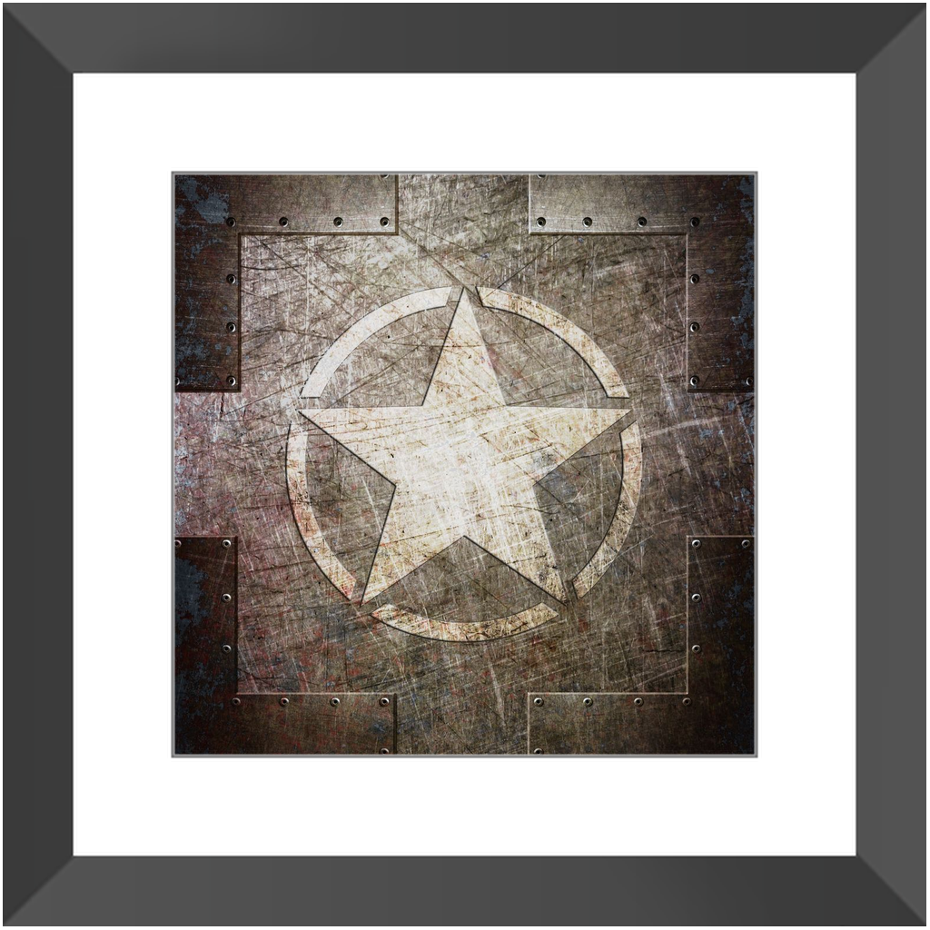 Army Themed Wall Framed Print - Army Star Print on Archival Paper in a Black Color Wood Frame
