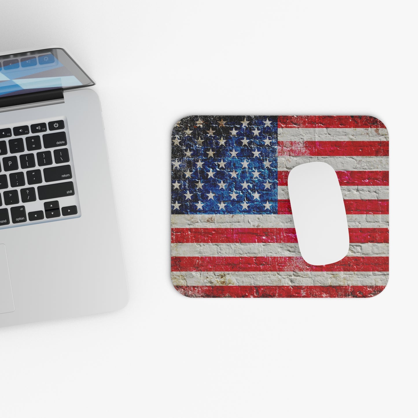 American Flag Themed Office Decor - American Flag on brick wall Print Mouse Pad