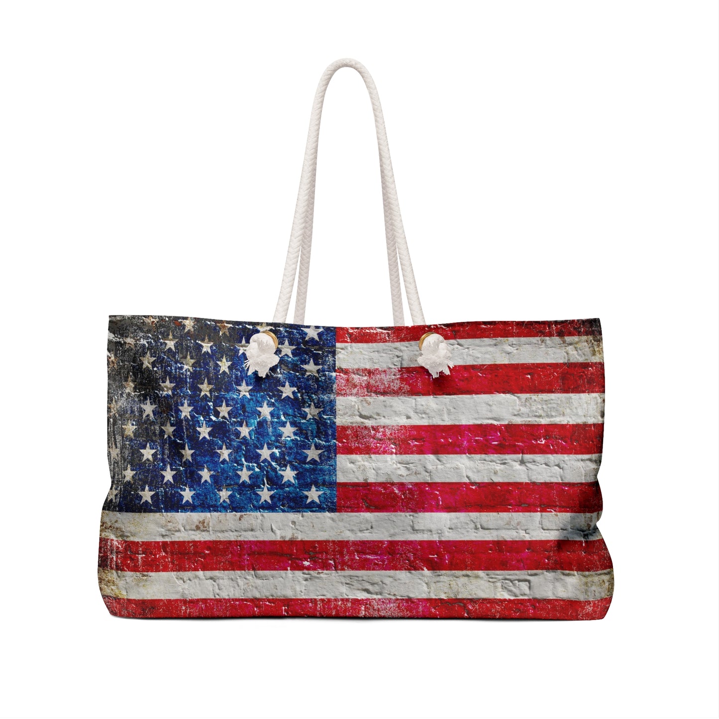 American Flag Themed Bags and Accessories - Distressed American Flag on Brick Printed on Weekender Bag