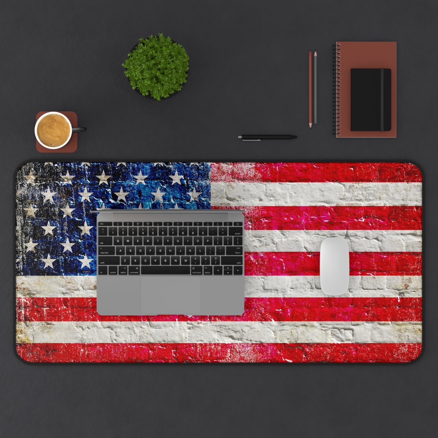 American Flag Desk Mat - Distressed American Flag on Brick Wall Print