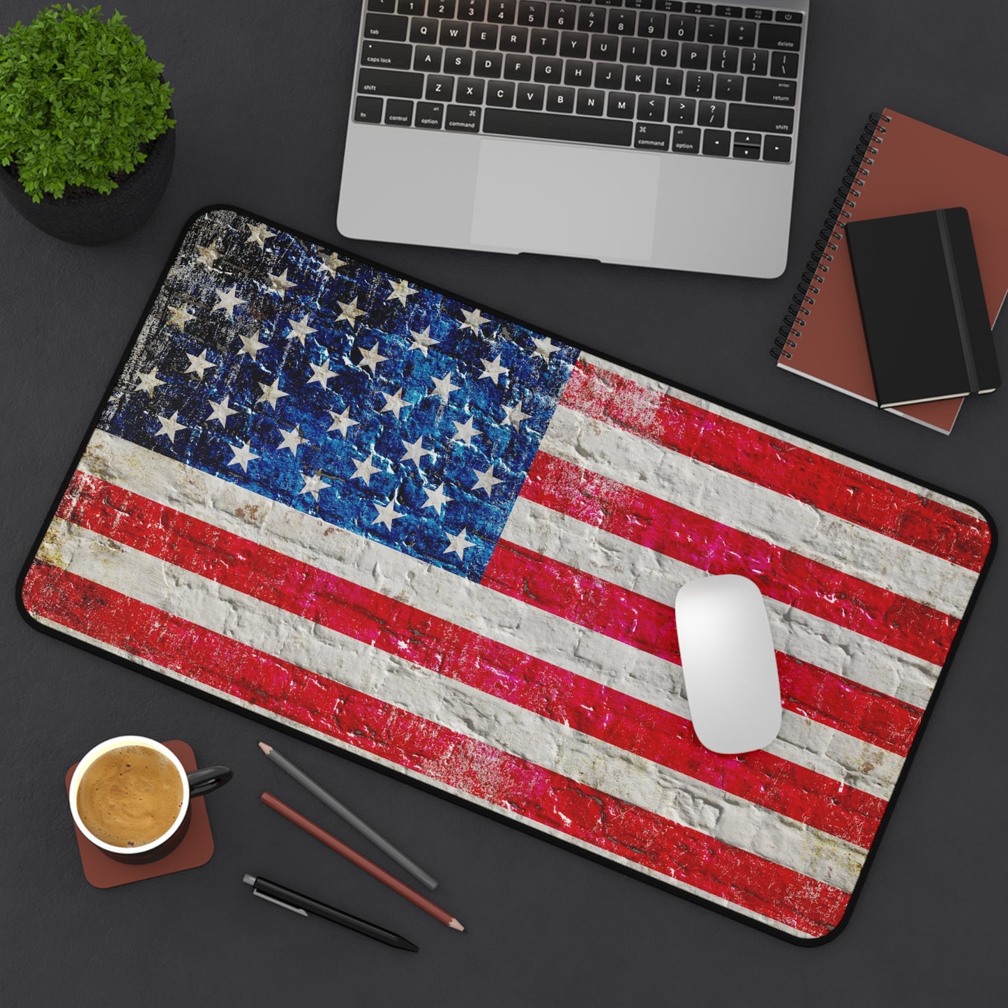 American Flag Desk Mat - Distressed American Flag on Brick Wall Print