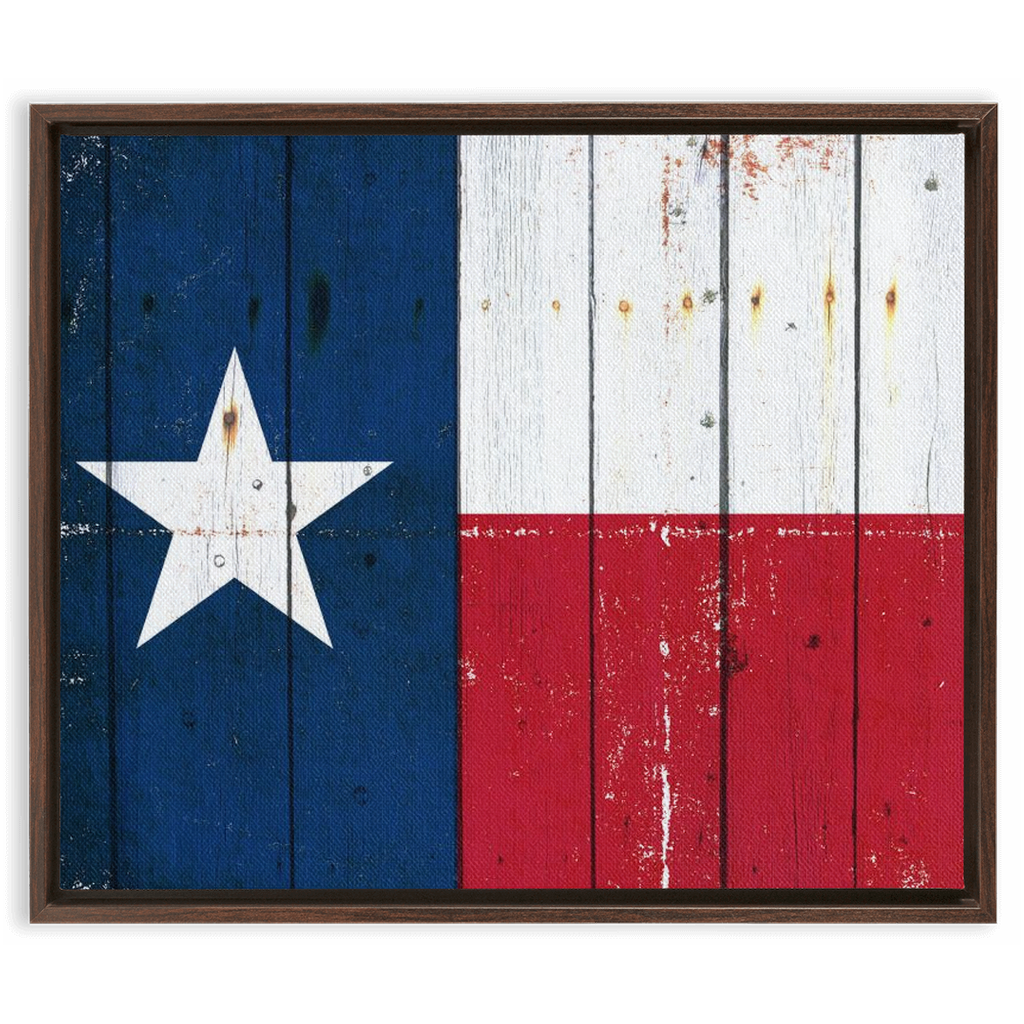 Texas Themed Wall Art -Distressed Texas Flag on Old Barn Wood Print on Canvas in a Floating Frame