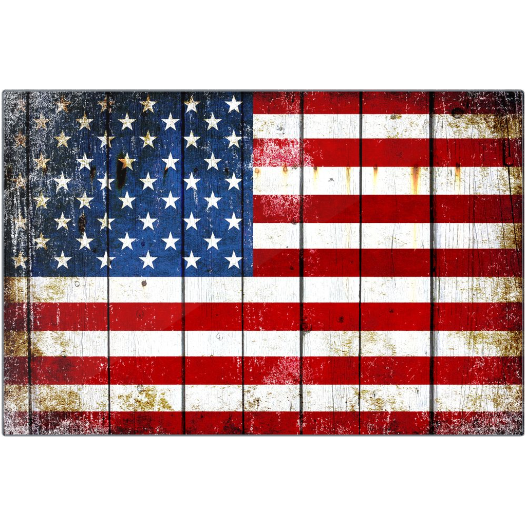 Patriotic Wall Art - Distressed American Flag on Barn Wood Print on Eco-Friendly Recycled Aluminum