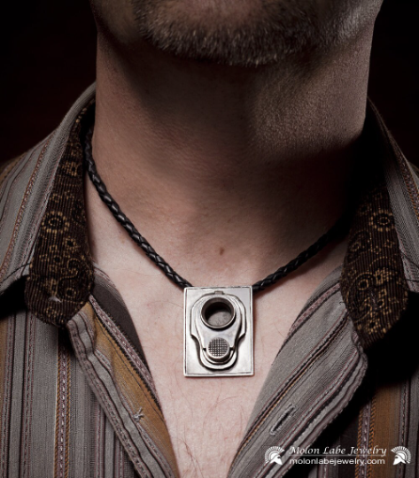 Unisex Sterling Silver Pendant with Colt M1911 45 Muzzle & 2nd Amendment with Leather Necklace on male model