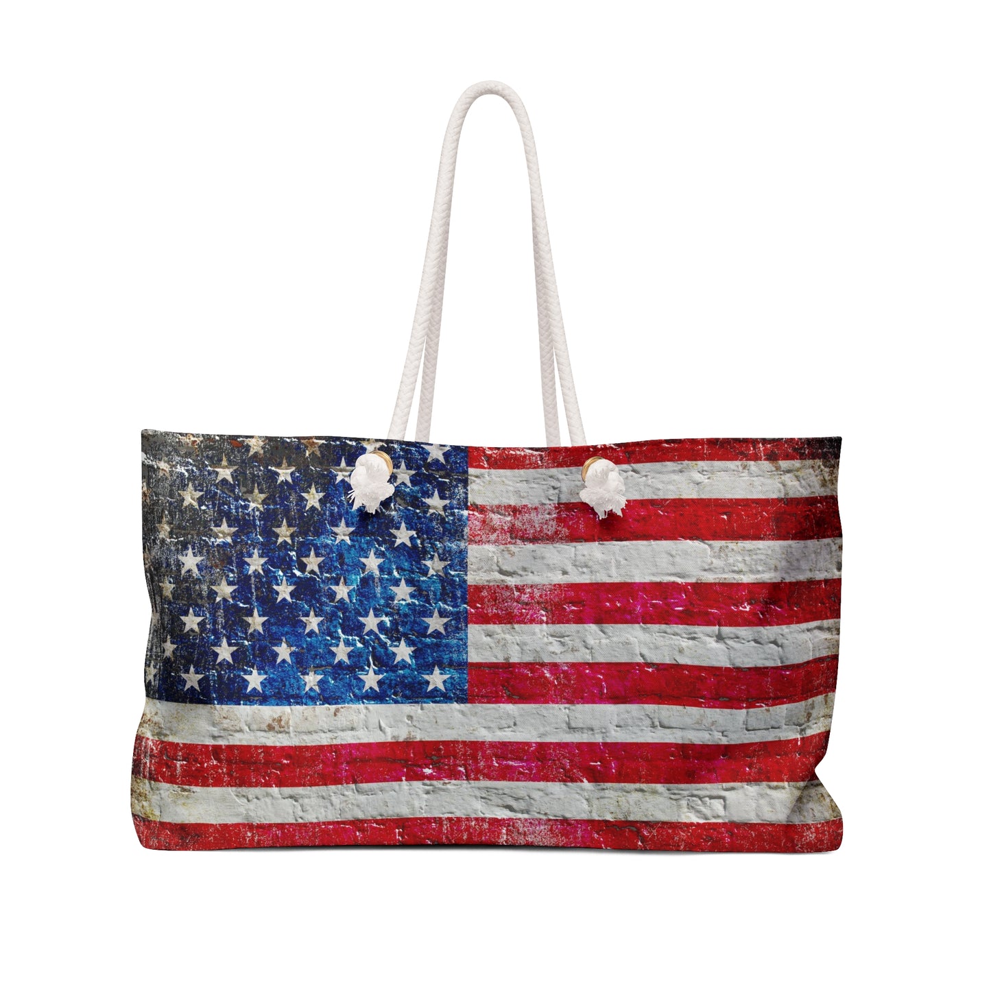 American Flag Themed Bags and Accessories - Distressed American Flag on Brick Printed on Weekender Bag