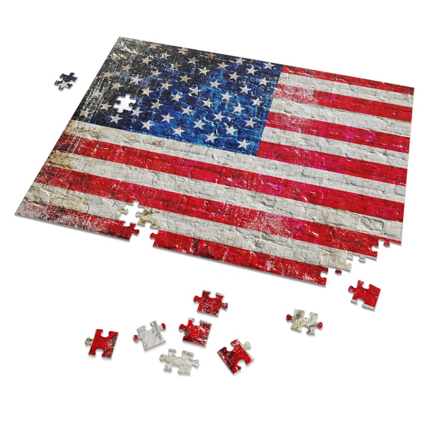 Jigsaw Puzzles and Games - Distressed American Flag on Brick Wall Print 252 Piece Puzzle - Made in America
