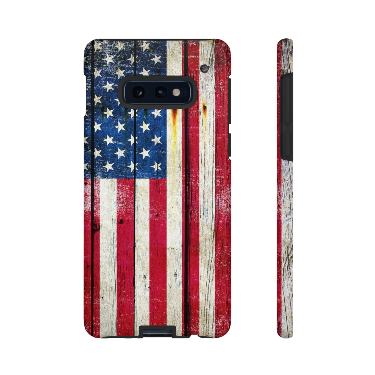 American Flag Themed Samsung Galaxy Tough Case - Distressed Vertical American Flag on Old Barn Wood Print