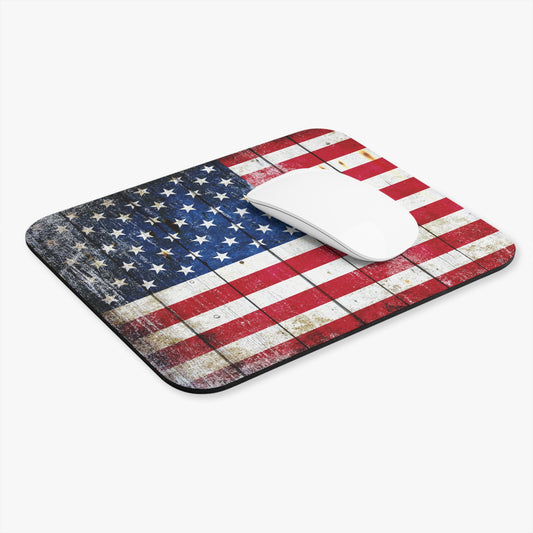 American Flag Themed Office Decor - American Flag on Old Barn Wood Mouse Pad