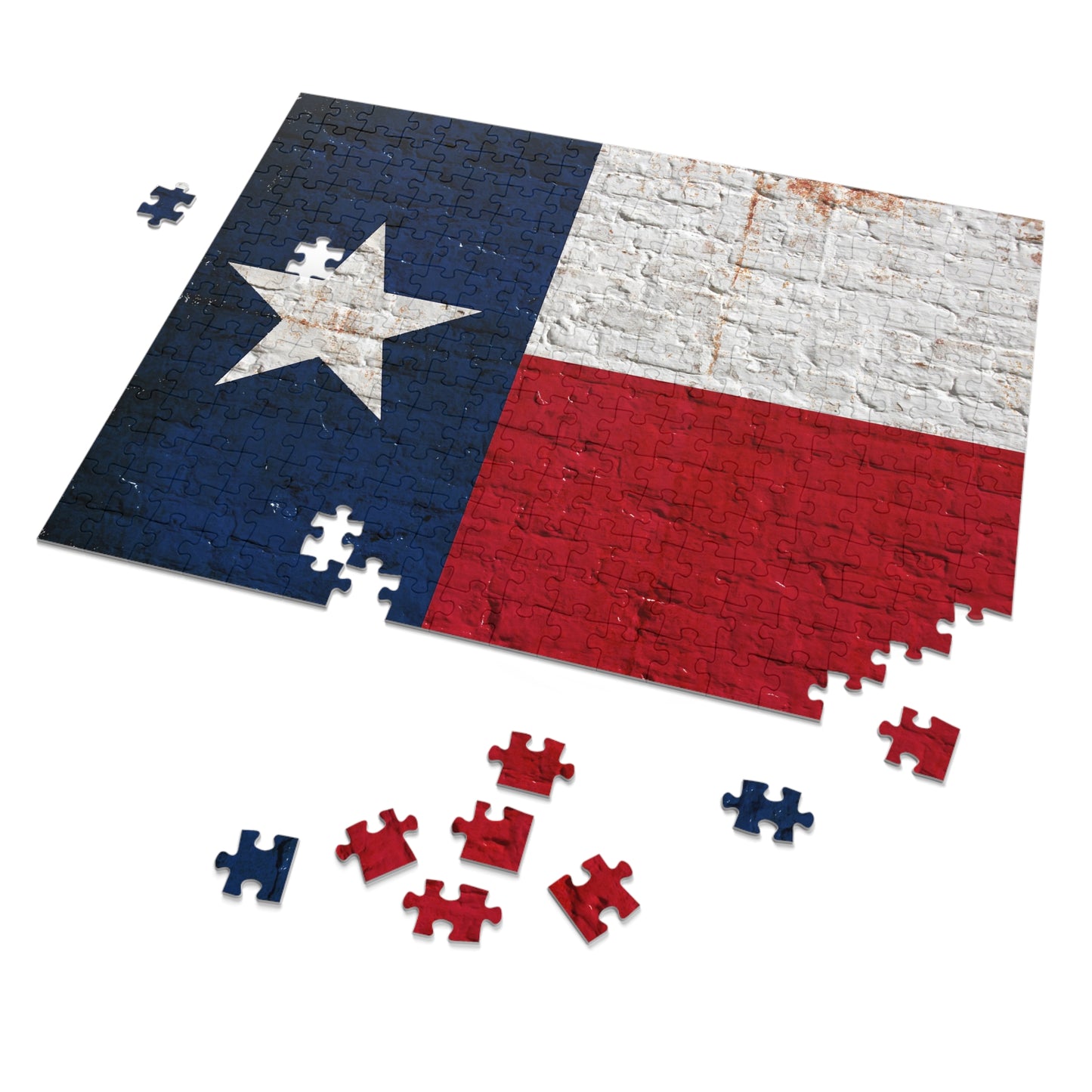 Flag Themed Puzzle. Square Texas Flag on Brick 252 or 500 Pieces Puzzle