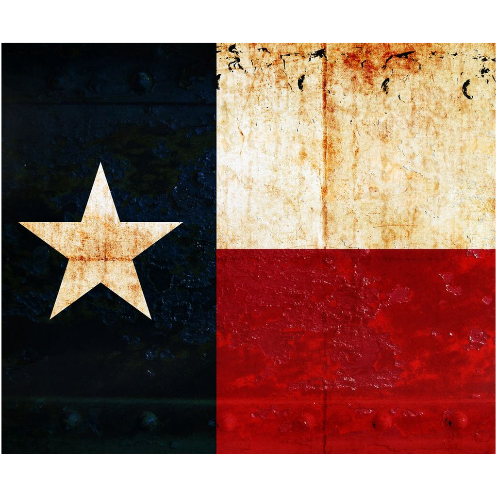Texas Themed Metal Wall all Art Texas Flag on Rusted Riveted Plate Printed on Rectangular Ecofriendly Recycled Aluminum
