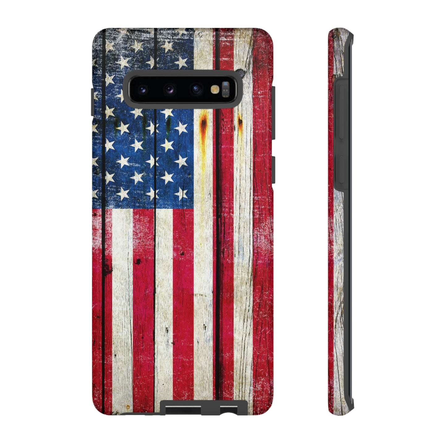 American Flag Themed Samsung Galaxy Tough Case - Distressed Vertical American Flag on Old Barn Wood Print