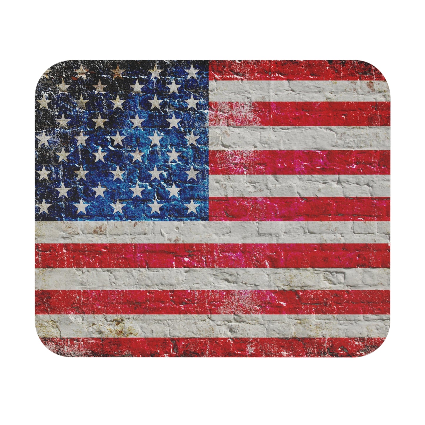 American Flag Themed Office Decor - American Flag on brick wall Print Mouse Pad