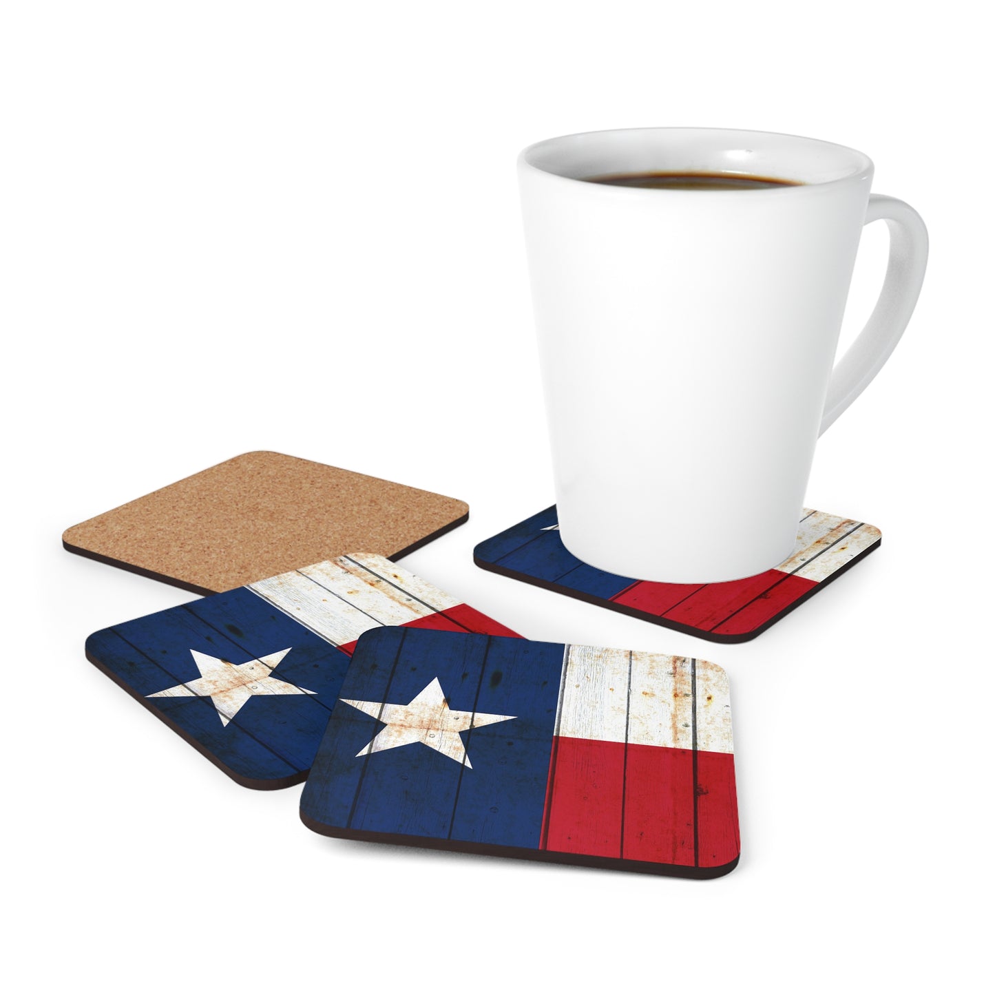 Texas Themed Barware and Drinkware - Texas Flag Corkwood Coasters - Set of 4