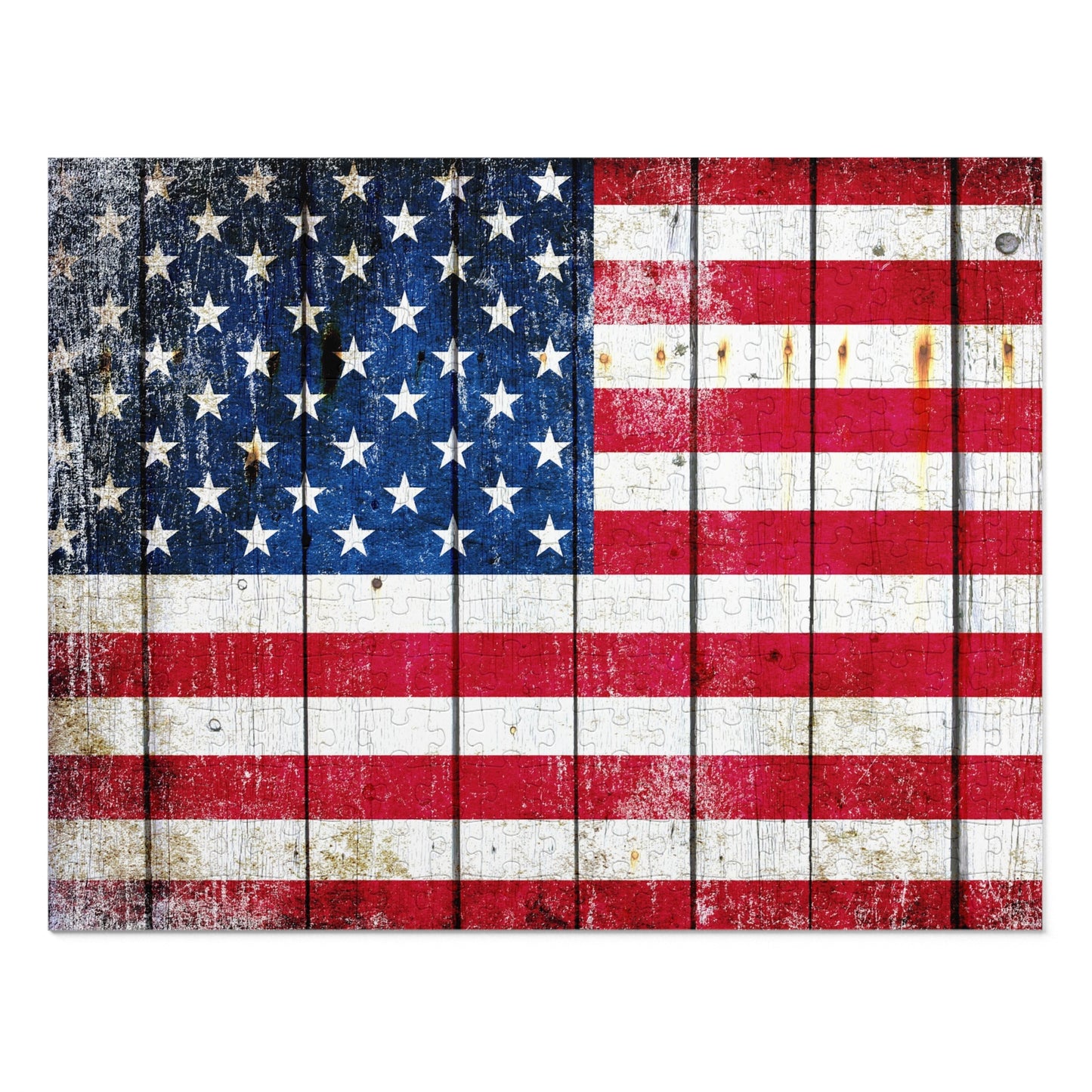 Jigsaw Puzzles and Games - Distressed American Flag on old barn Wood Print 252 Piece Puzzle - Made in America