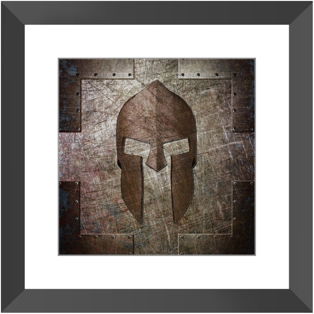 Spartan Themed Wall Framed Print - Spartan Helmet Print on Archival Paper in a Black Color Wood Frame