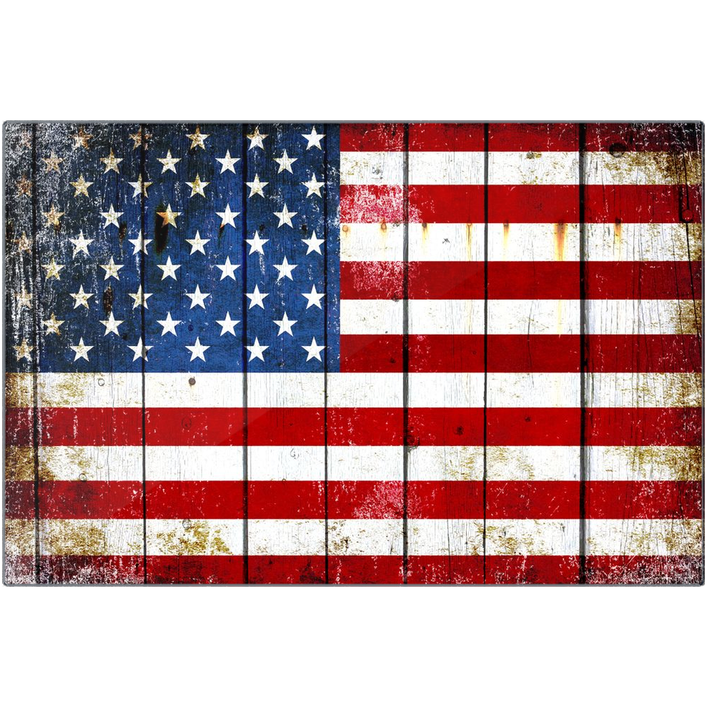 Patriotic Wall Art - Distressed American Flag on Barn Wood Print on Eco-Friendly Recycled Aluminum