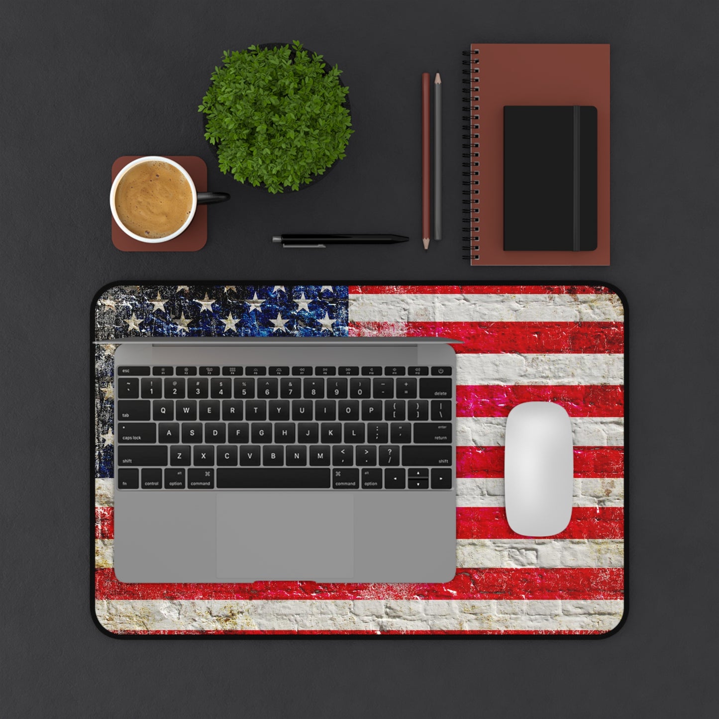 American Flag Desk Mat - Distressed American Flag on Brick Wall Print