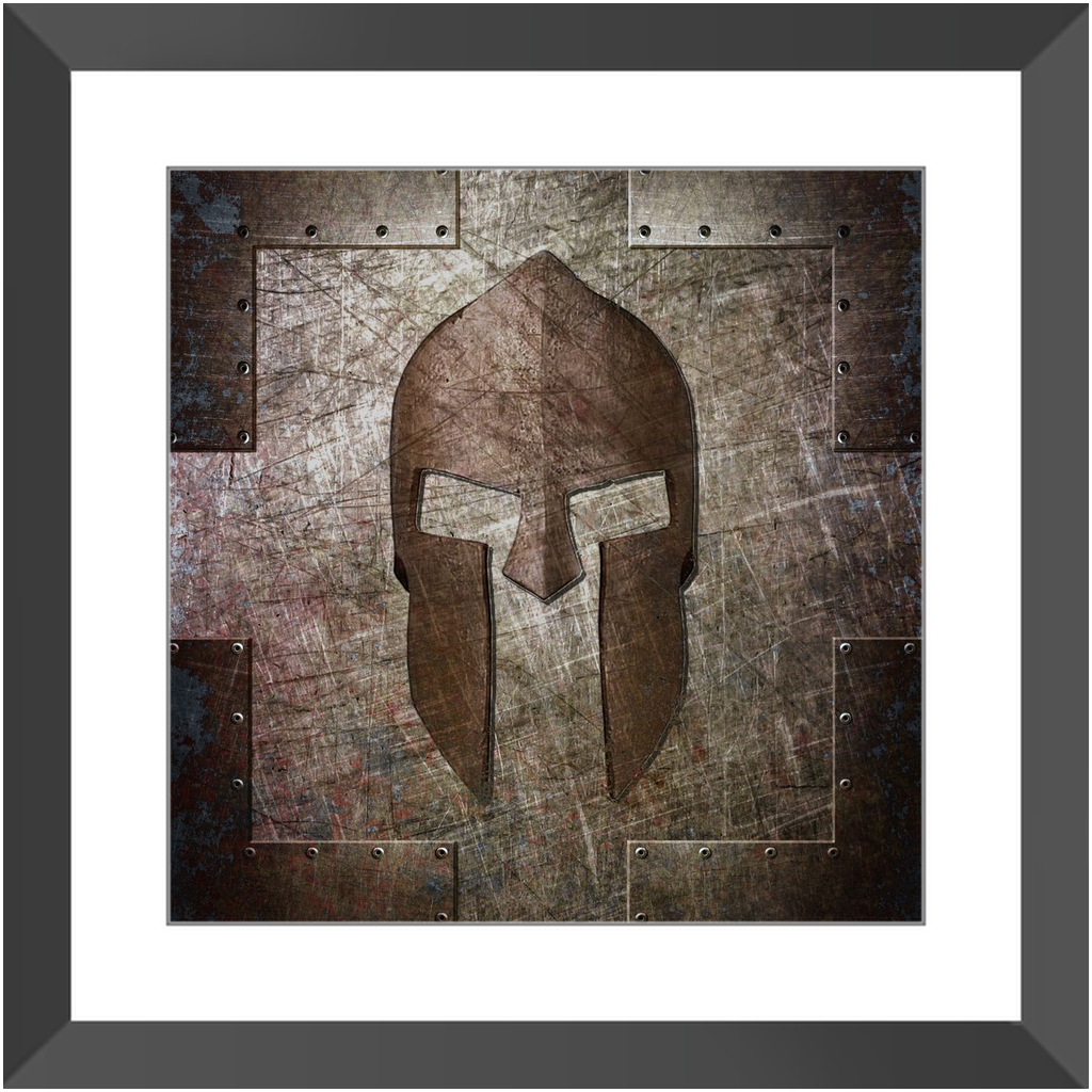 Spartan Themed Wall Framed Print - Spartan Helmet Print on Archival Paper in a Black Color Wood Frame