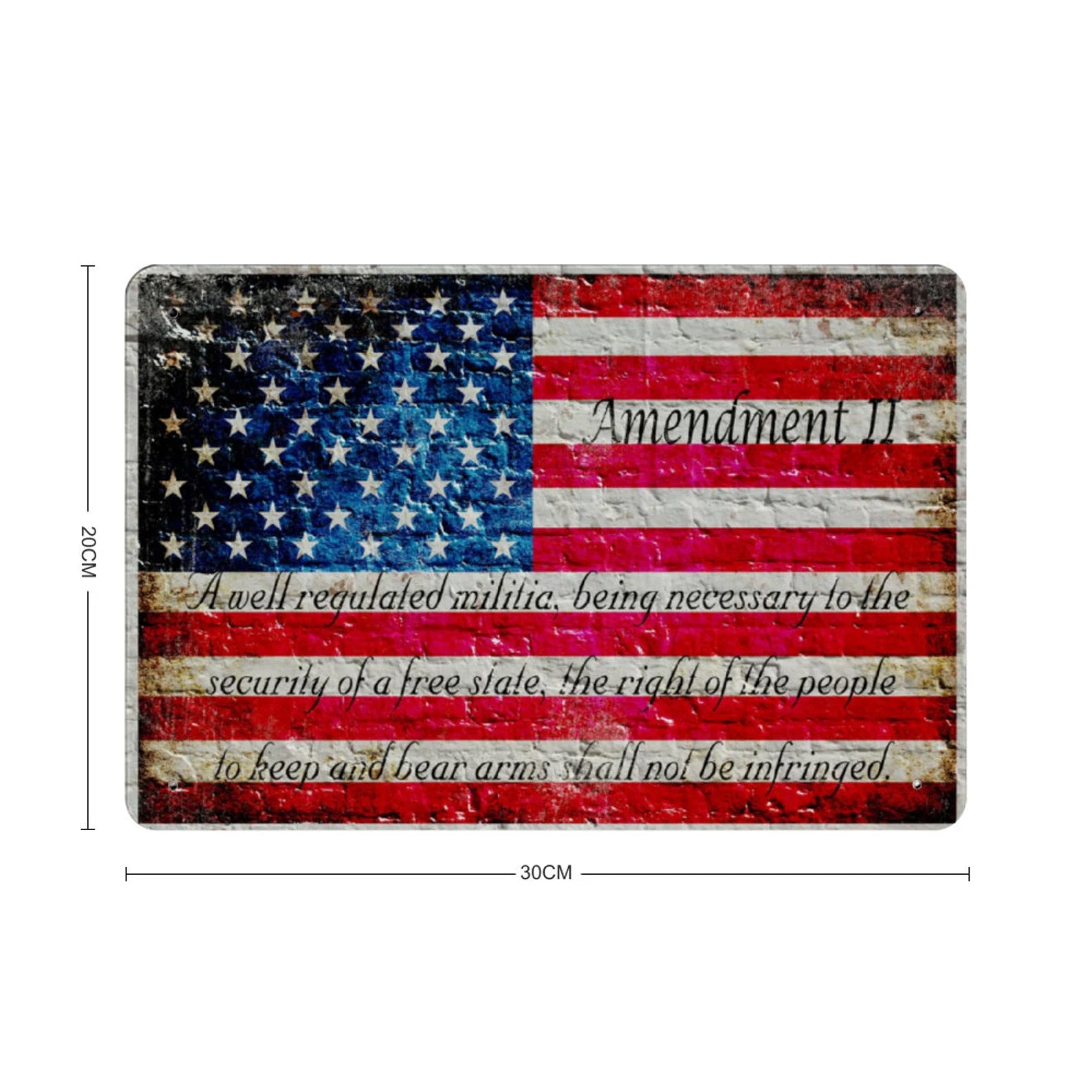 American Flag and 2nd Amendment Horizontal Print on Metal Sheet with dimensions