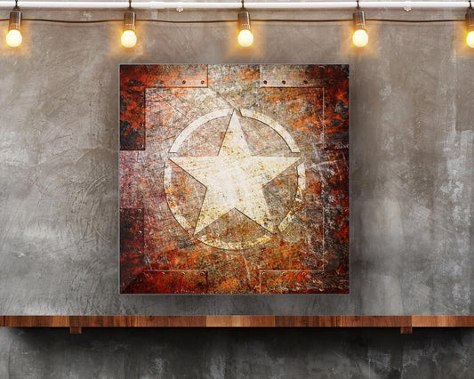 Army Themed Decor and Gifts - Army Star on Rust Printed on Eco-Friendly Recycled Aluminum