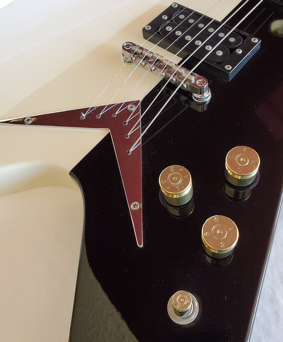 50 Caliber BMG Brass Guitar Knobs on V shaped guitars