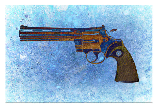 Gun Art Print - Colt Python 357 Magnum on Blue Background - Print on Archival Paper