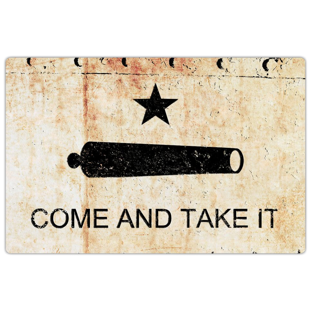 Come and Take it Fridge Magnet - Gonzales Battle Flag on Rusted Riveted Plate Print on 4x6 magnet