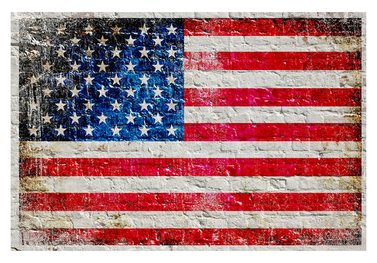 American Flag on White Washed Brick Wall Print on Archival Paper