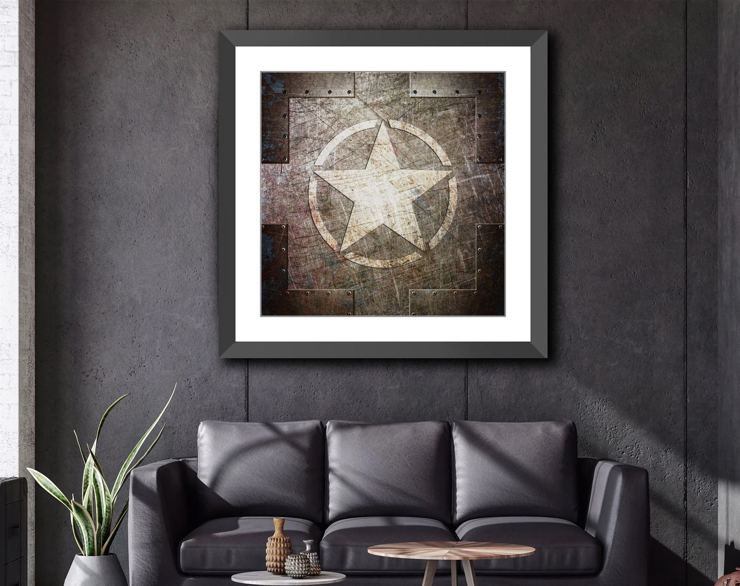 Army Themed Wall Framed Print - Army Star Print on Archival Paper in a Black Color Wood Frame