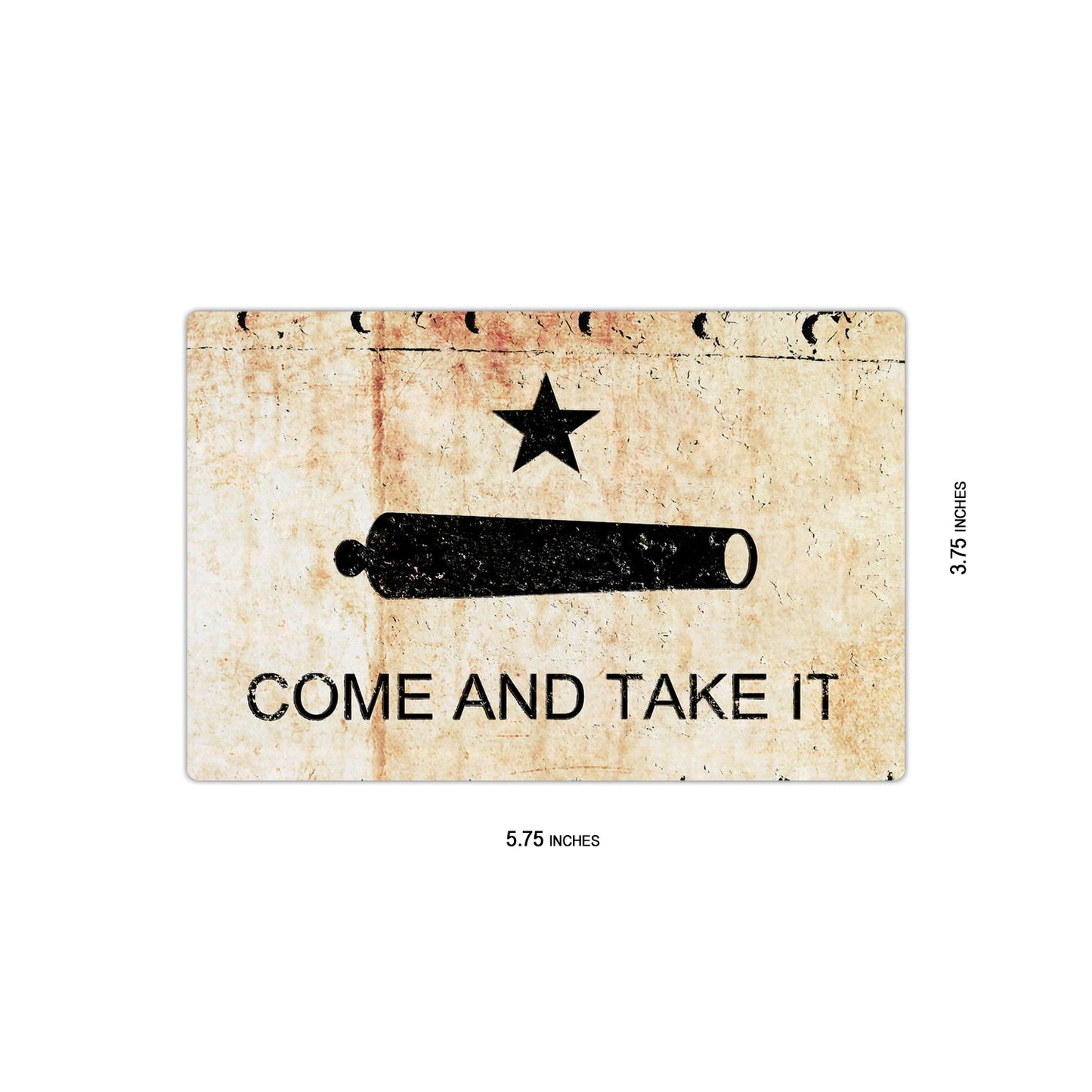 Come and Take it Fridge Magnet - Gonzales Battle Flag on Rusted Riveted Plate Print on 4x6 magnet dimensions