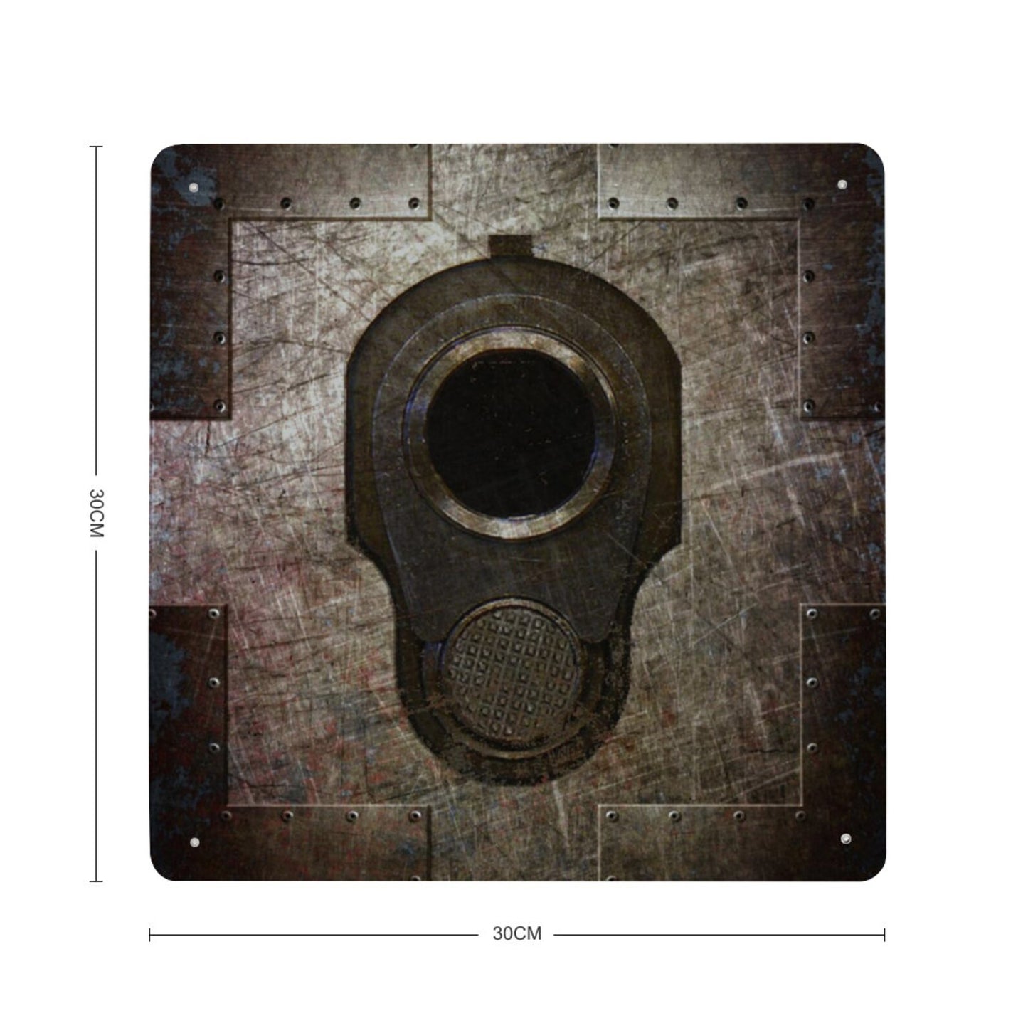 M1911 Colt 45 Muzzle on Distressed Metal Plate Print on Metal with dimensions