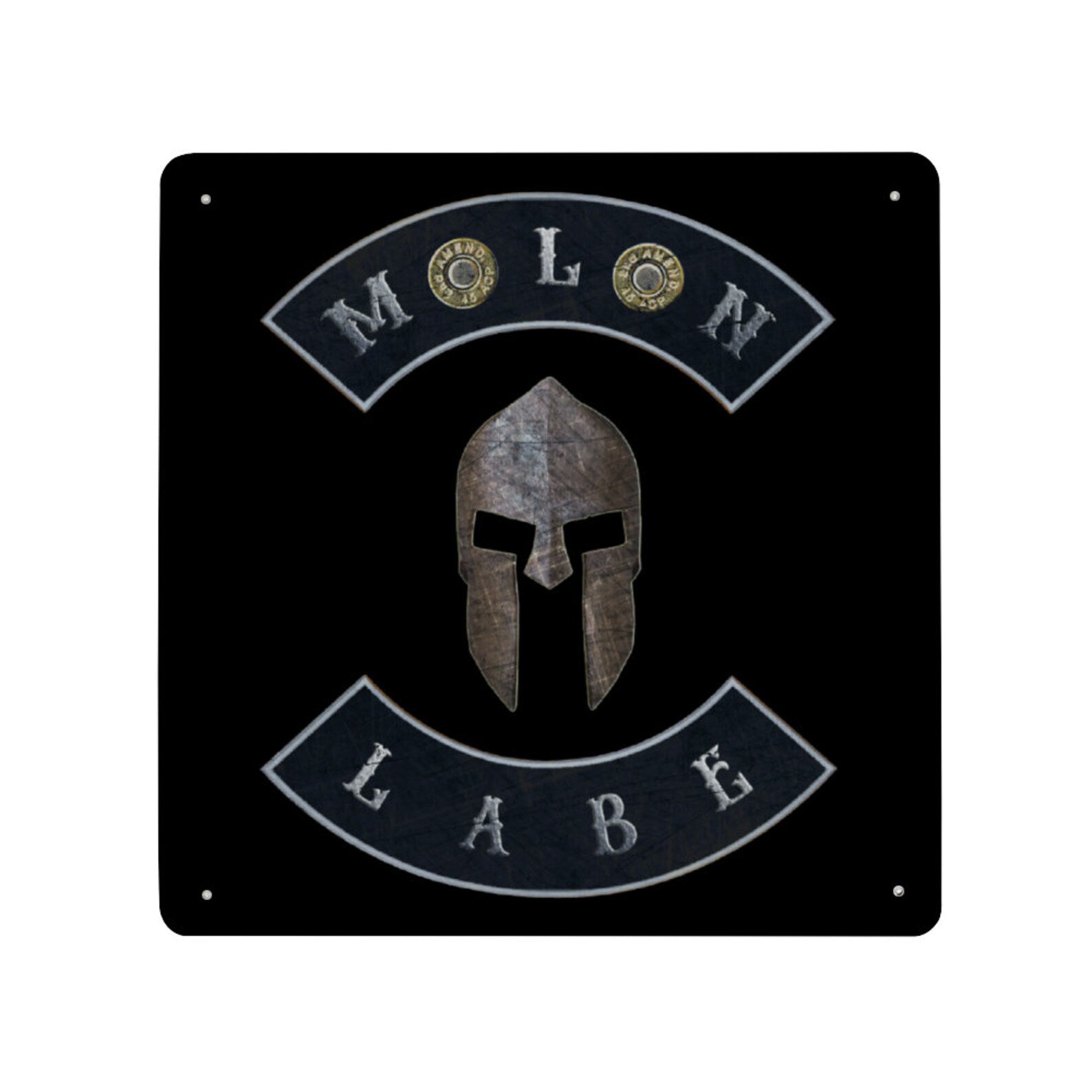 Molon Labe with Spartan Helmet and Double 45 ACP Case Heads Print on Metal