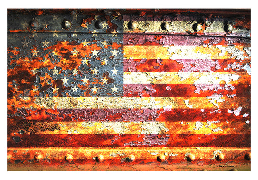 American Flag on Rusted Riveted Metal Door Print