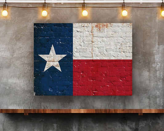 Texas Flag on Brick Wall Print on Recycled Aluminum Made in America