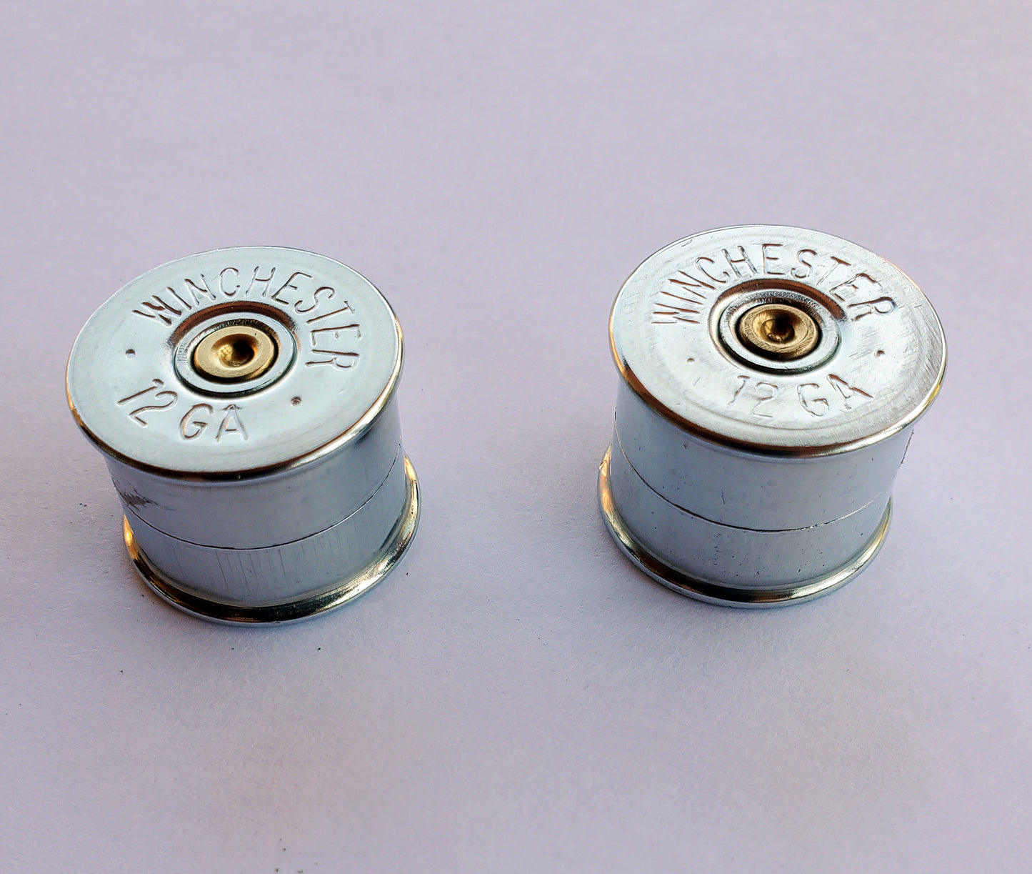 Two 12 Gauge Shotgun Shell Solid Shaft Guitar Knobs