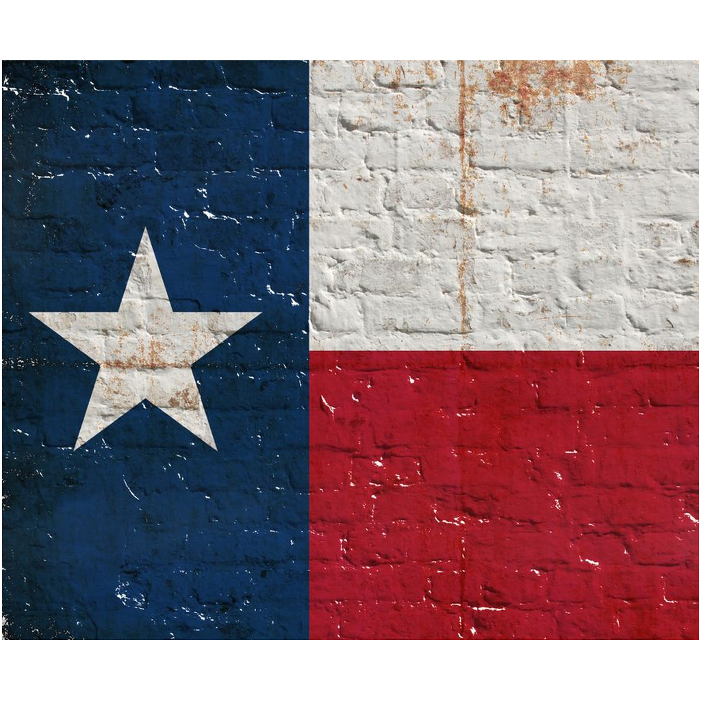 Texas Flag on Brick Wall Print on Recycled Aluminum Made in America