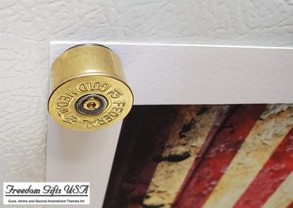 12 gauge shotgun shell fridge magnet holding card