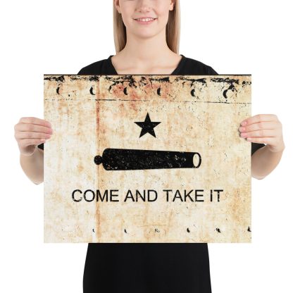 Gift for gun owner Come and Take it Gonzales Battle Flag on rusted riveted plate print on museum quality archival paper 16x20