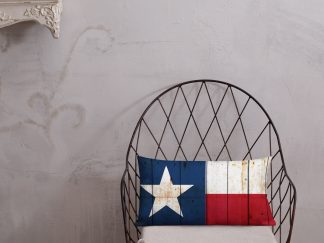 Texas flag on old barn wood print premium lumbar pillow on chair