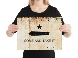 Come and take it Gonzales Battle Flag on rusted riveted plate print on museum quality archival paper 12x16