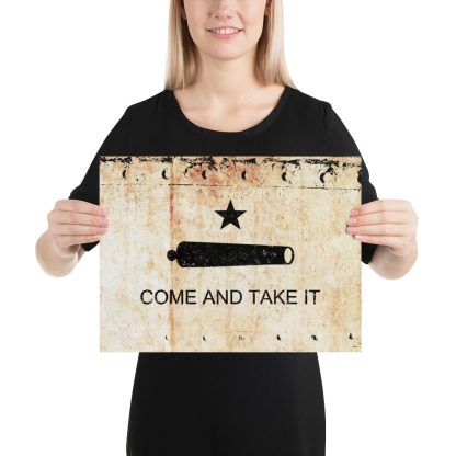 Come and take it Gonzales Battle Flag on rusted riveted plate print on museum quality archival paper 12x16