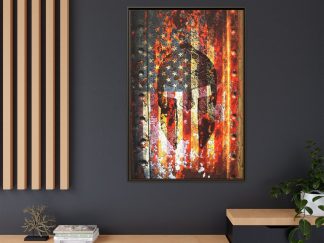 Spartan Helmet and American Flag on Rusted Metal Gate Print on Canvas, Pro 2nd Wall Art, Molon Labe.